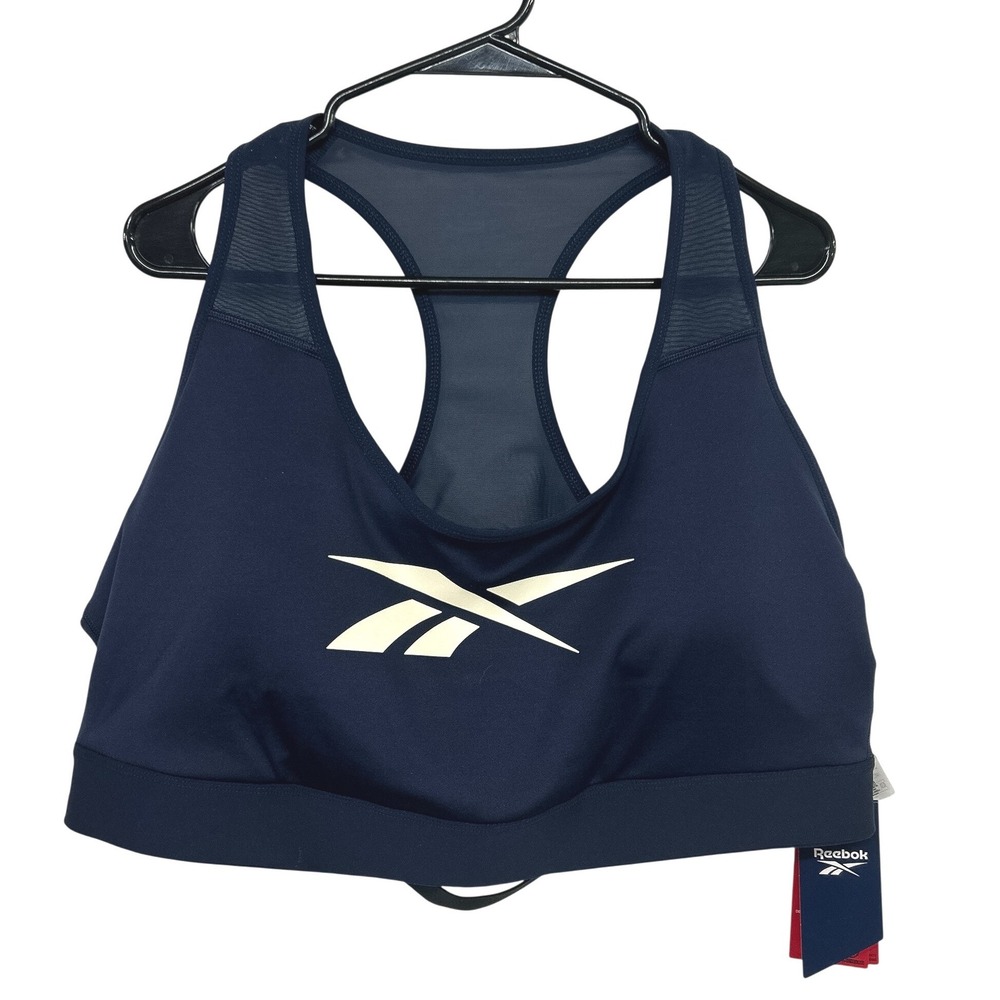 Reebok Lux Vector Race Sports Bra 3X 22-24W Navy Racerback NWT Gym Running